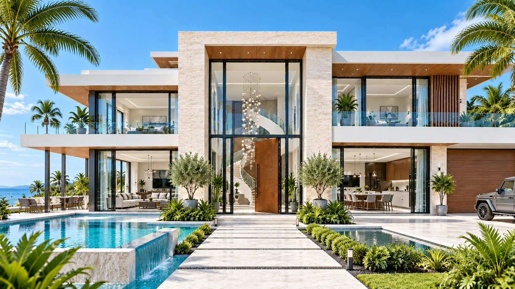 Contemporary villa with full-height glazing and a private pool